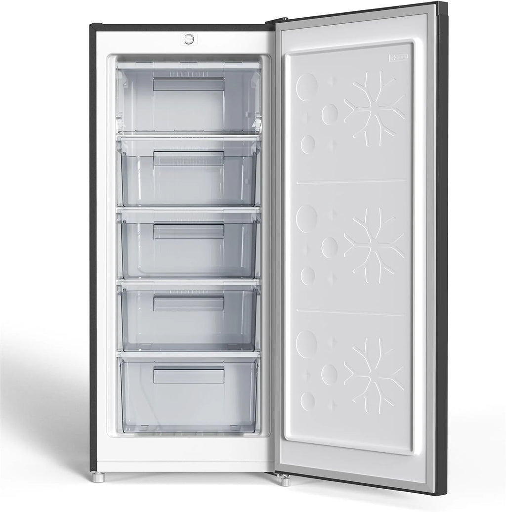 Freezer Vertical Independente CHiQ, 145L de Capacidade, Congelamento Rápido, Termostato Ajustável, Silencioso, Porta Reversível, Preto, Classificação Energética E