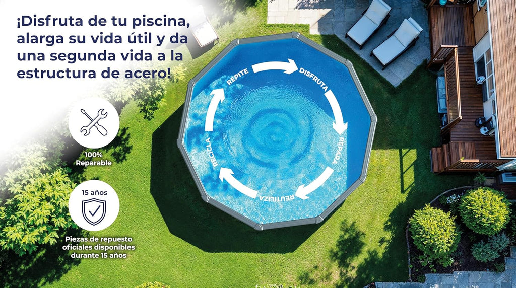 Piscina Elevada de Aço Redonda com Acabamento em Aço Branco. Piscinas Desmontáveis para Jardim 350 x 120 cm - Piscina Gre KIT350ECO Fidji.