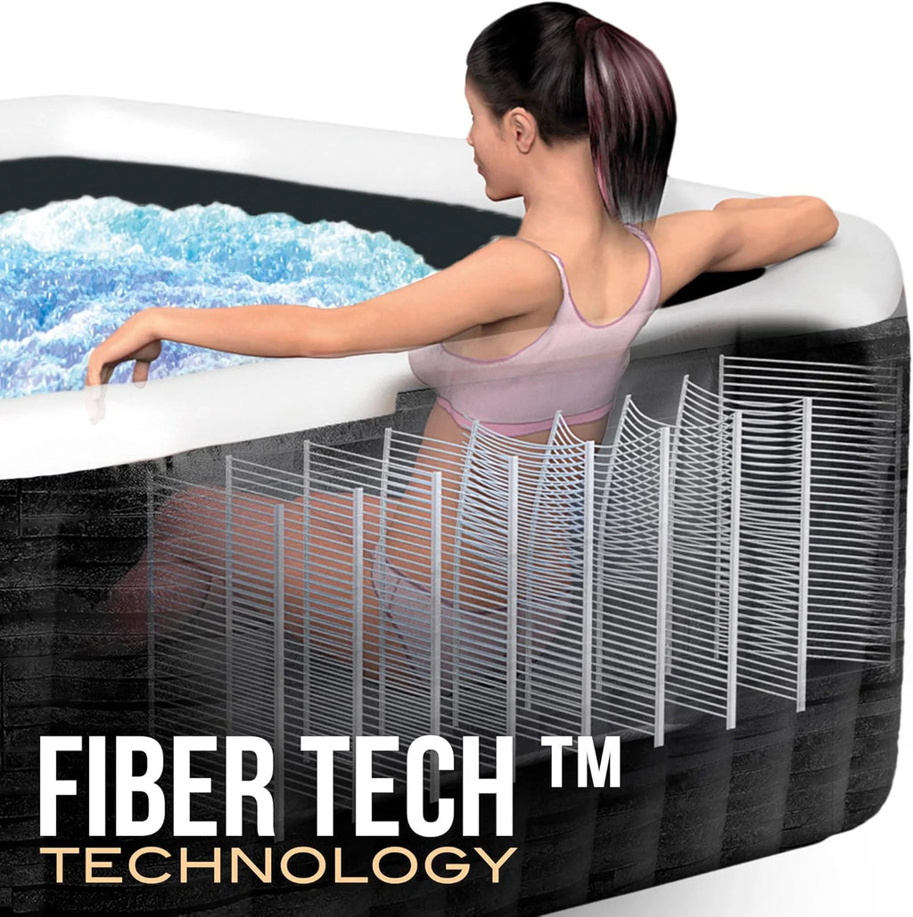 Intex Spa inflável quadrado Greystone Deluxe 4 pessoas, 175x175x71 cm, Aquecedor 2.200 W, Bolhas de ar quente, Clorador salino, Bomba filtrante com filtro S2 (1.741 l/h), Acessórios incluídos (55093)