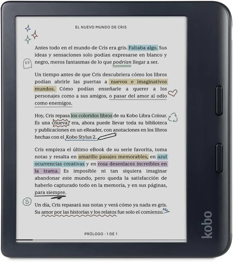 Kobo Libra Colour eReader | Tela E Ink Kaleido™ 3 de 7" | Temperatura de cor e brilho ajustáveis | Redução de luz azul | eBooks e audiolivros | Memória de 32 GB | Resistente à água | Branco