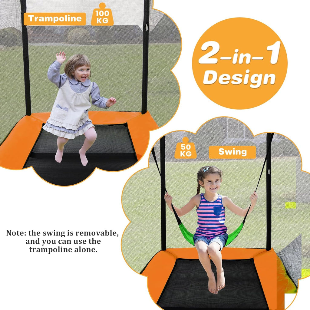 LIFEZEAL Trampolim com Baloiço para Crianças, Cama Elástica Infantil com Rede de Proteção e Porta, Ideal para Interior e Exterior