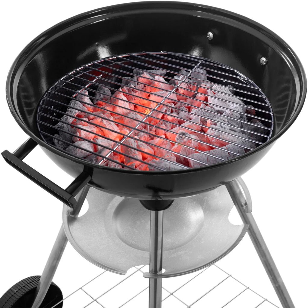 Primematik - Churrasqueira a Carvão de 41x70 cm Redonda com Tampa e Rodas Churrasco para Jardim e Acampamento Kh51000