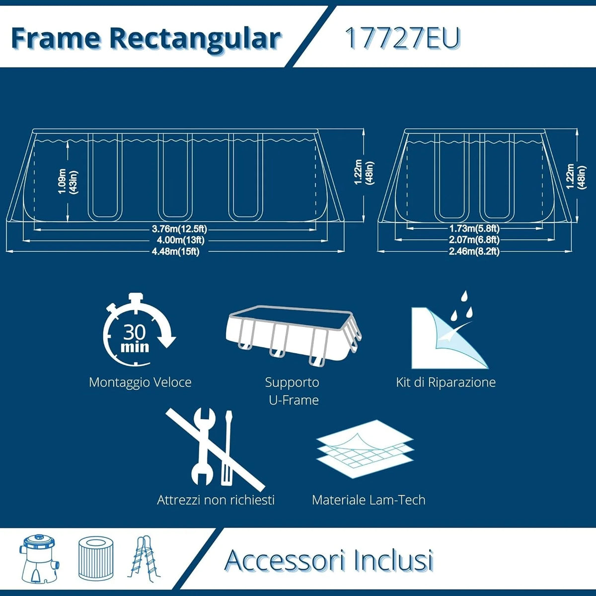 Piscina Retangular Estruturada Avenli Suelo, 2343 Litros, Cinza, 400 x 207 x 122 cm