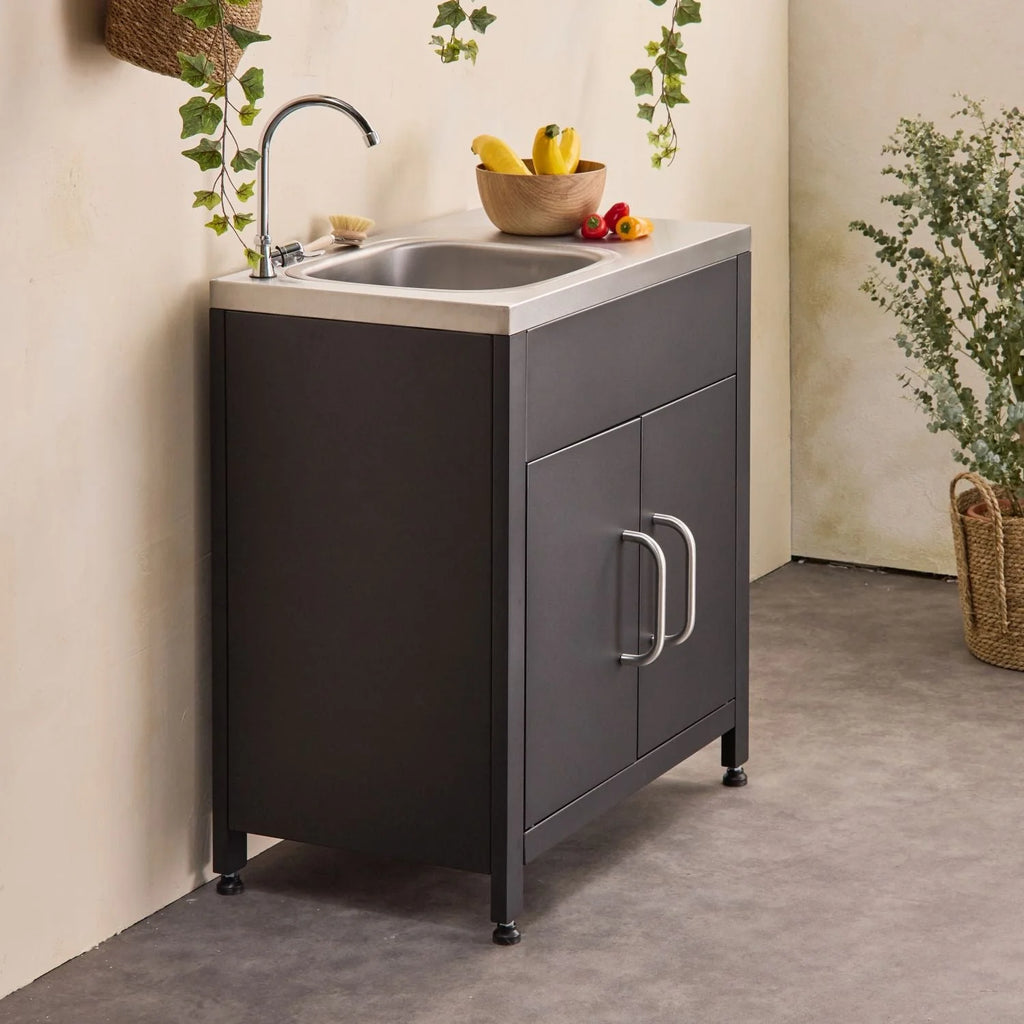Cozinha de Aço para Exteriores com Pia de 80cm, Preta