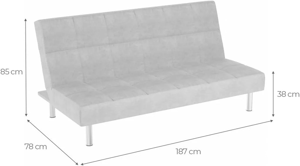 Mattfy - Sofá-Cama Clic Clac de 3 Lugares, Modelo Milos, Design Moderno, Prático e Funcional, Acabamento em Cinza