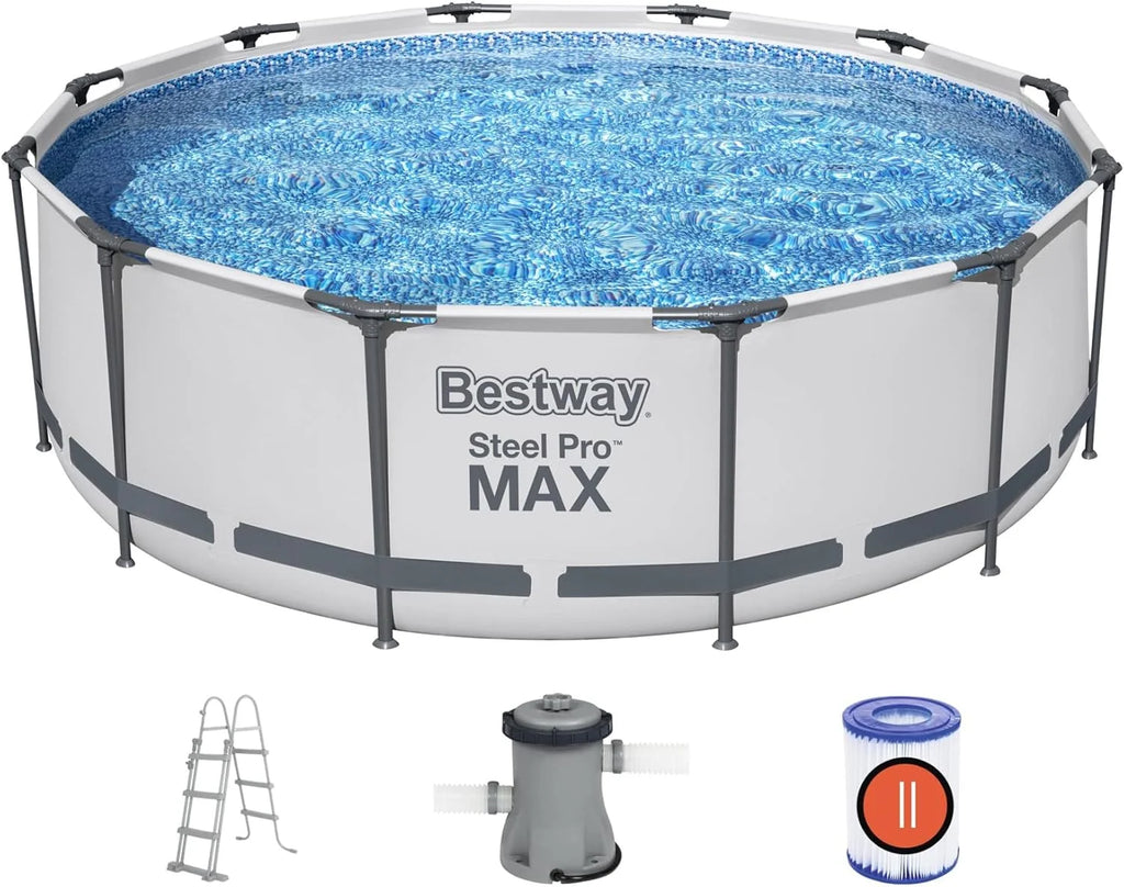 BESTWAY 56418 - Piscina Estrutural Steel Pro MAX 366 x 100 cm, com Bomba Filtrante de Cartucho 2.006 L/H e Escada