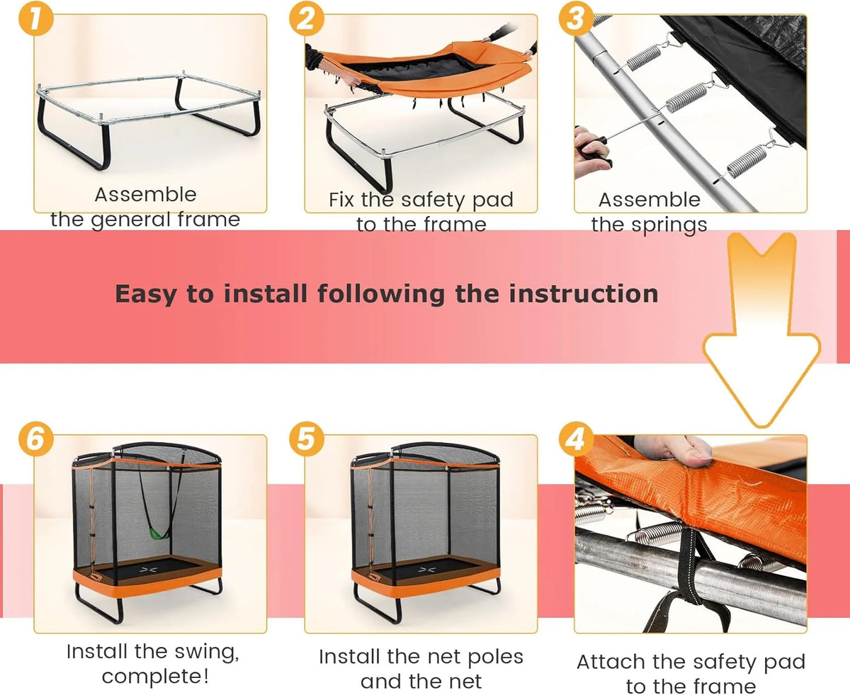 LIFEZEAL Trampolim com Baloiço para Crianças, Cama Elástica Infantil com Rede de Proteção e Porta, Ideal para Interior e Exterior