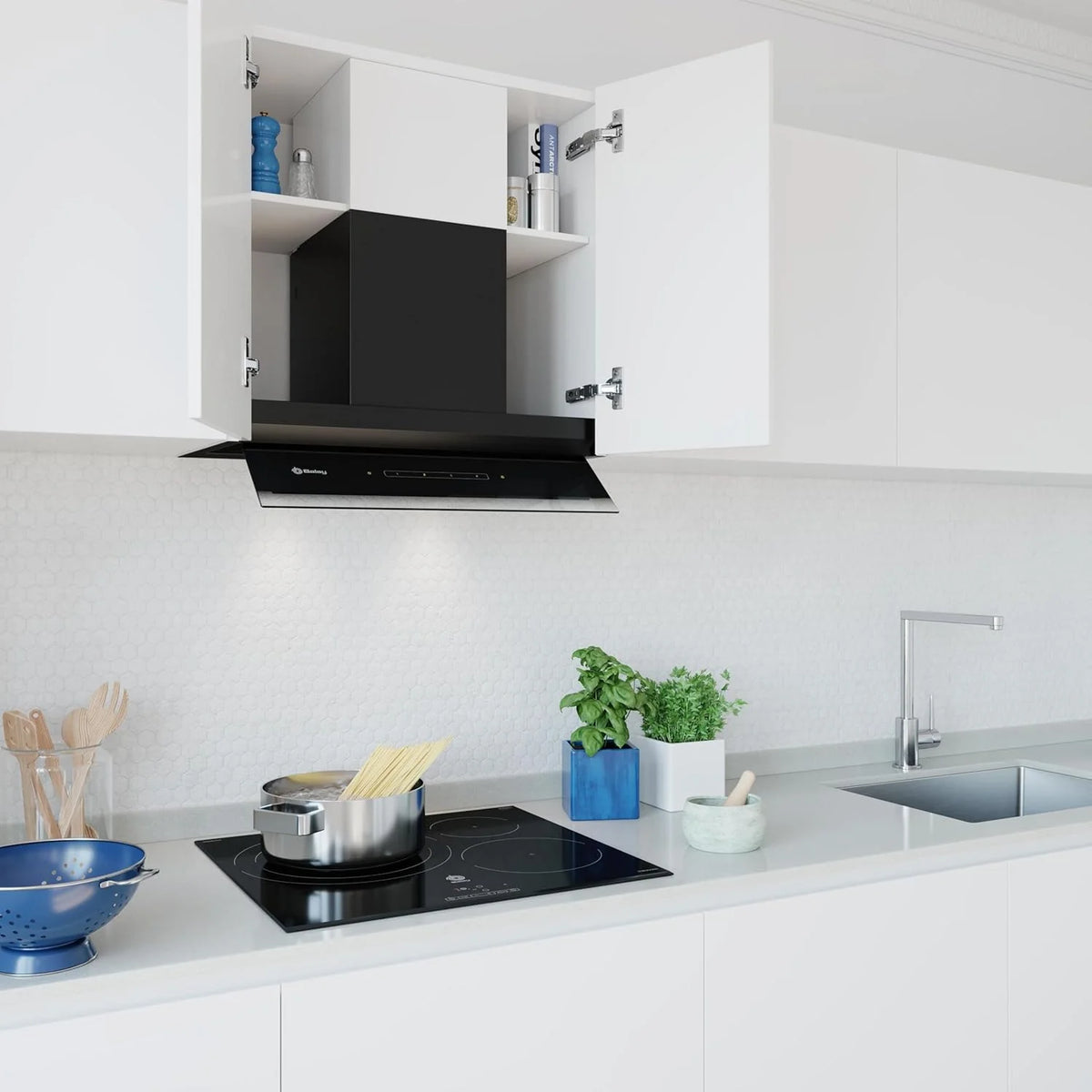 Balay – Coifa Decorativa Integrável, 60 cm de largura, 4 níveis de extração, Instalação em Saída de Fumaça ou Recirculação, Preto, 3BD967GN