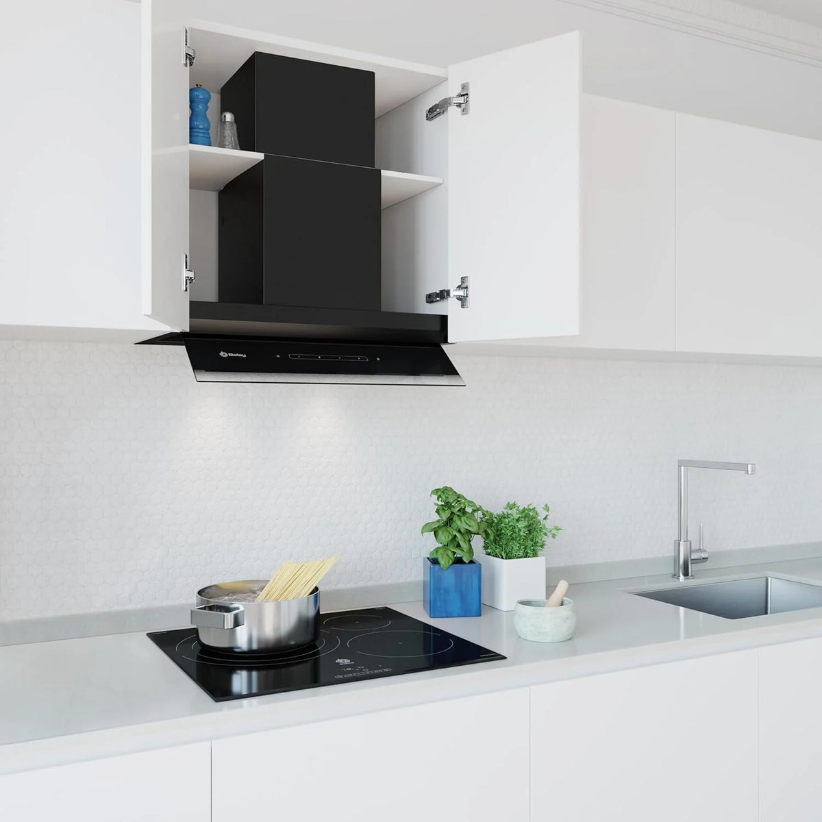 Balay – Coifa Decorativa Integrável, 60 cm de largura, 4 níveis de extração, Instalação em Saída de Fumaça ou Recirculação, Preto, 3BD967GN