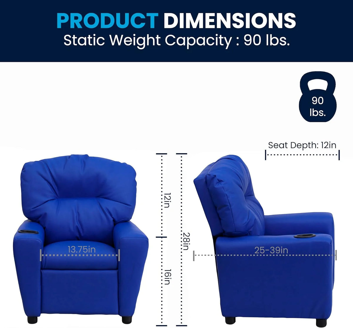 Poltrona Reclinável Infantil Contemporânea Flash Furniture com Porta-Copos, Madeira, Vinil Bege, 66,04 x 53,34 x 53,34 cm