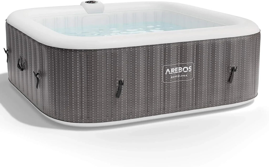 Jacuzzi Arebos Spa 2400W | Piscina exterior | para 6 pessoas 185 x 185 cm | 130 jatos de massagem | 910 L com aquecimento | Função de enchimento por botão | Inclui cobertura | Spa de Bolhas e Bem-Estar
