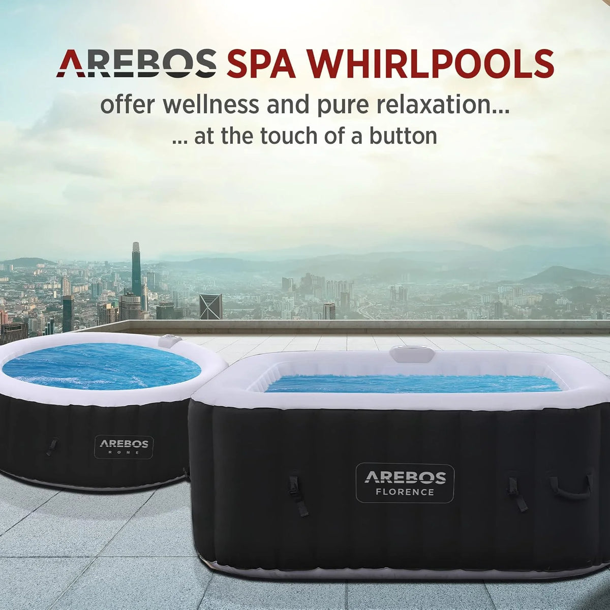 Arebos SPA Inflável Hidromassagem | Inflável | Quadrado | para Interior e Exterior | 154x154cm | 4 Pessoas | 130 Jatos de Massagem | 600 L