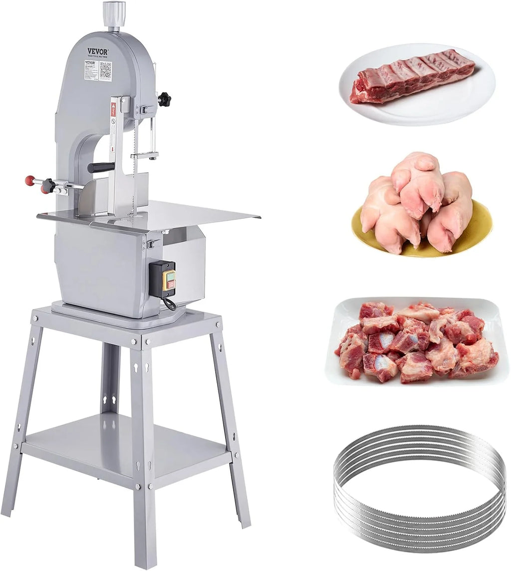 Serra Elétrica Comercial VEVOR para Ossos de Açougueiro, Serra de Fita para Ossos 1500 W 300 kg/h, Serra Elétrica para Carne Congelada e Ossos com Espessura de 4-200 mm para Restaurante 54x49,5x142 cm