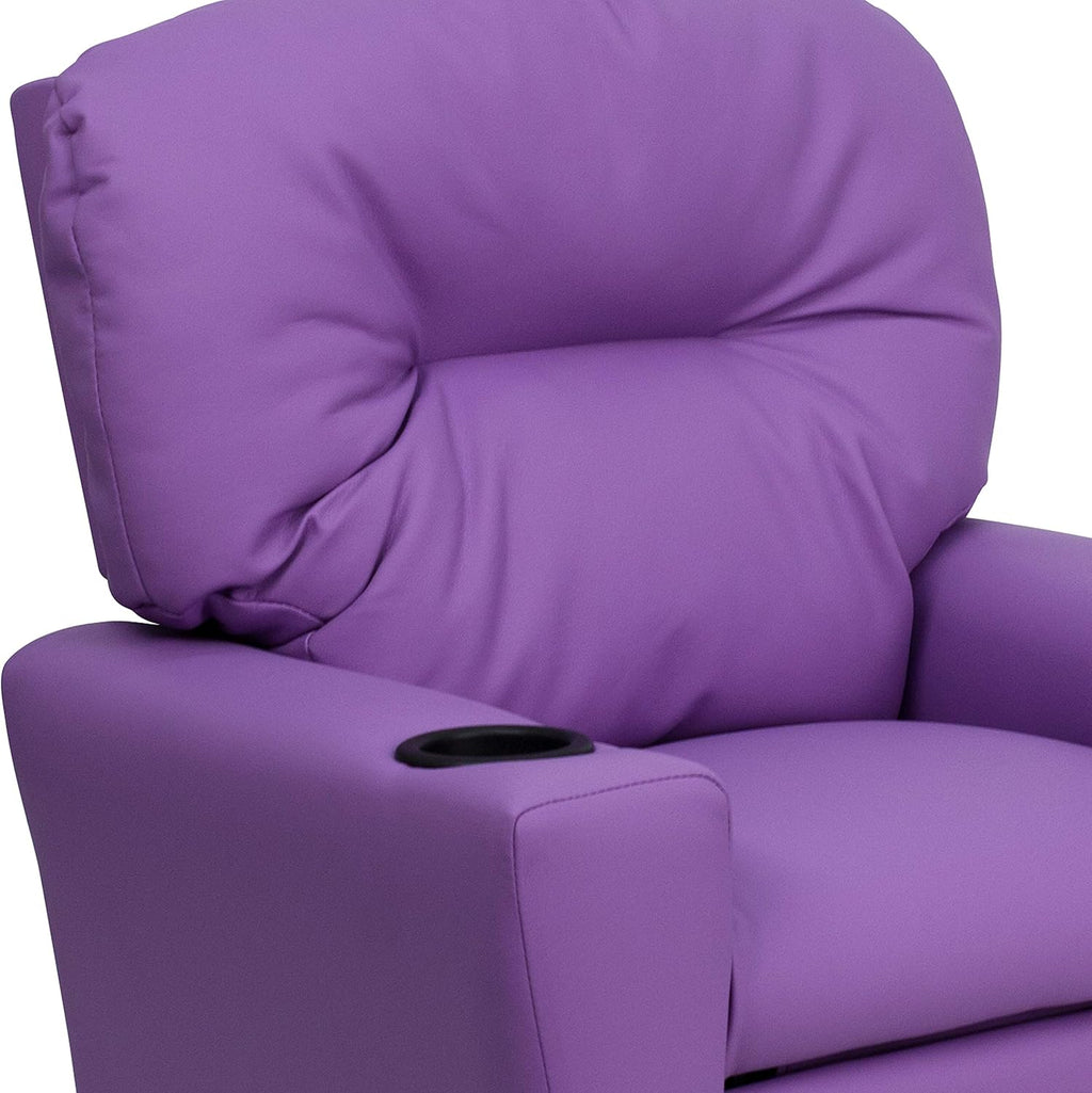 Poltrona Reclinável Infantil Contemporânea Flash Furniture com Porta-Copos, Madeira, Vinil Bege, 66,04 x 53,34 x 53,34 cm