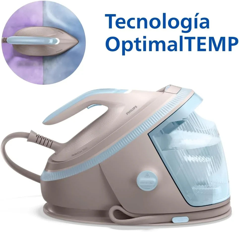 Centro de Engomar Philips PerfectCare Série 7000 – Jato de Vapor 600 g, Pressão de 8,5 Bar, OptimalTEMP, Base SteamGlide Elite, Reservatório Removível 1,5L, Engomar Vertical, Easy De-Calc (PSG7200/60)