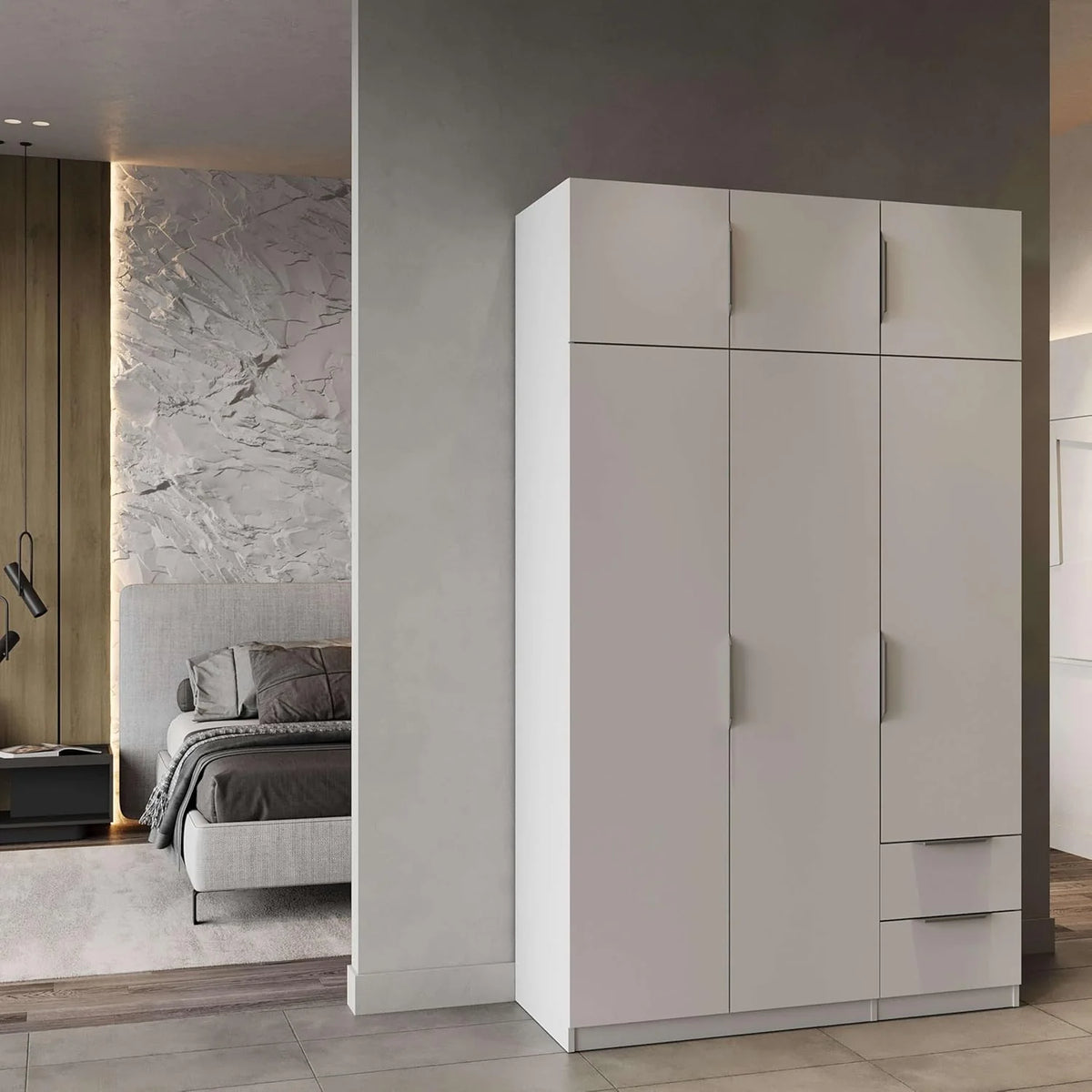 Miroytengo Guarda-Roupa Ghost Grande 6 Portas e 2 Gavetas Cor Branco Mate 203x119 cm