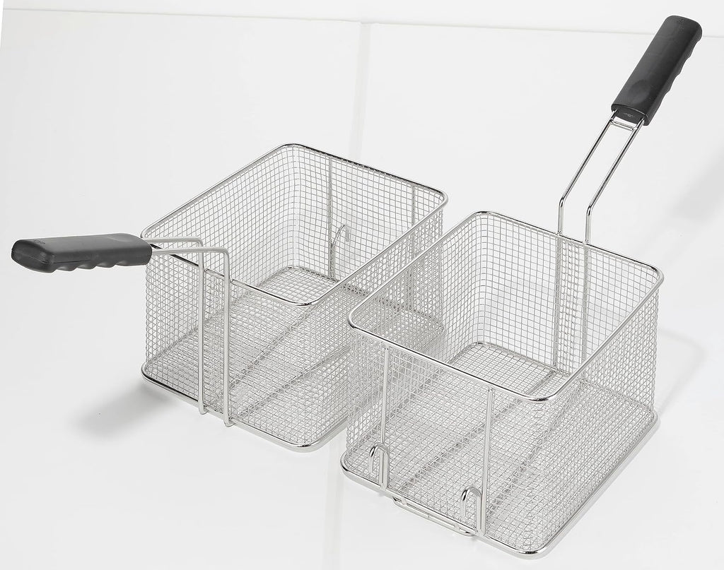 METRO Professional Fritadeira Dupla GDF5028, Aço Inox SS304, 2x 8 L, com Torneira, Regulador de Temperatura, Zona Fria, Prateado