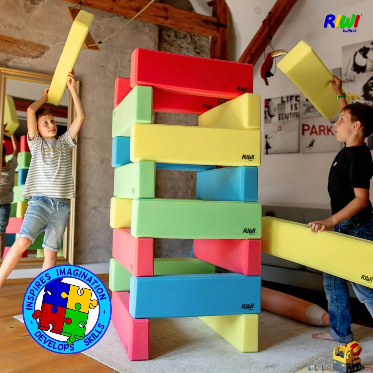 RIWI 24 Blocos de Construção de Espuma XXL | Grandes e Macios | Certificado TÜV Áustria | Qualidade para Creches | Terapia Ocupacional