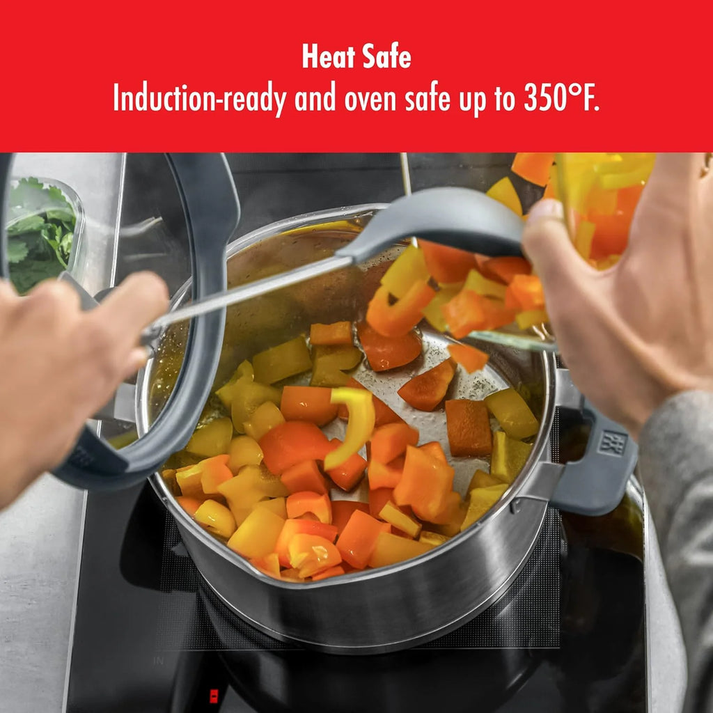 ZWILLING Simplify Conjunto de Panelas de Aço Inoxidável, 5 peças, Com Coador Integrado na Tampa, Adequado para Indução, Prata-Preto