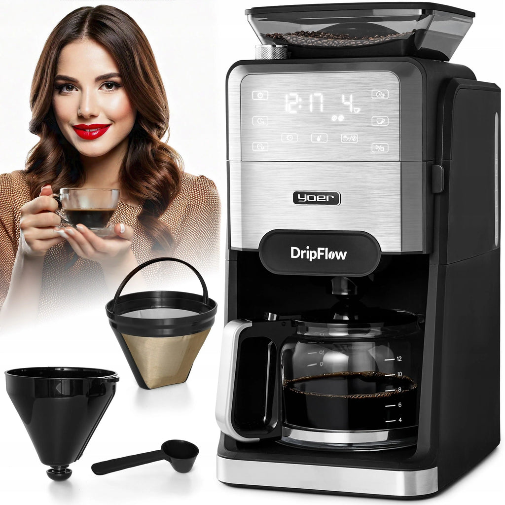 Máquina de Café Expresso com Moedor de Grãos Yoer 1520W 1,5L + Programador