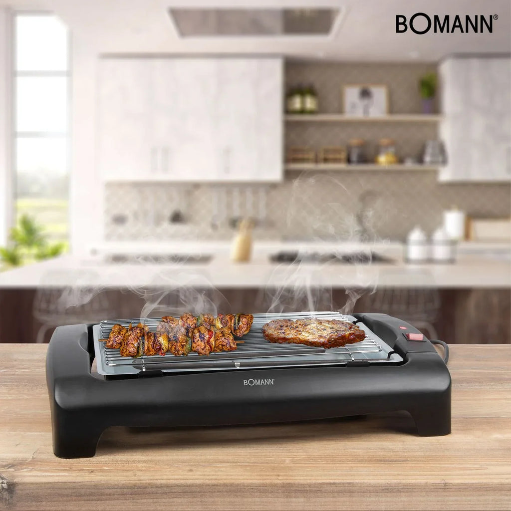 Bomann Bq 1240 - Churrasqueira Elétrica Com Grelha Cromada De 35,5 X 24,5 Cm, 2000 W, Cor Preta
