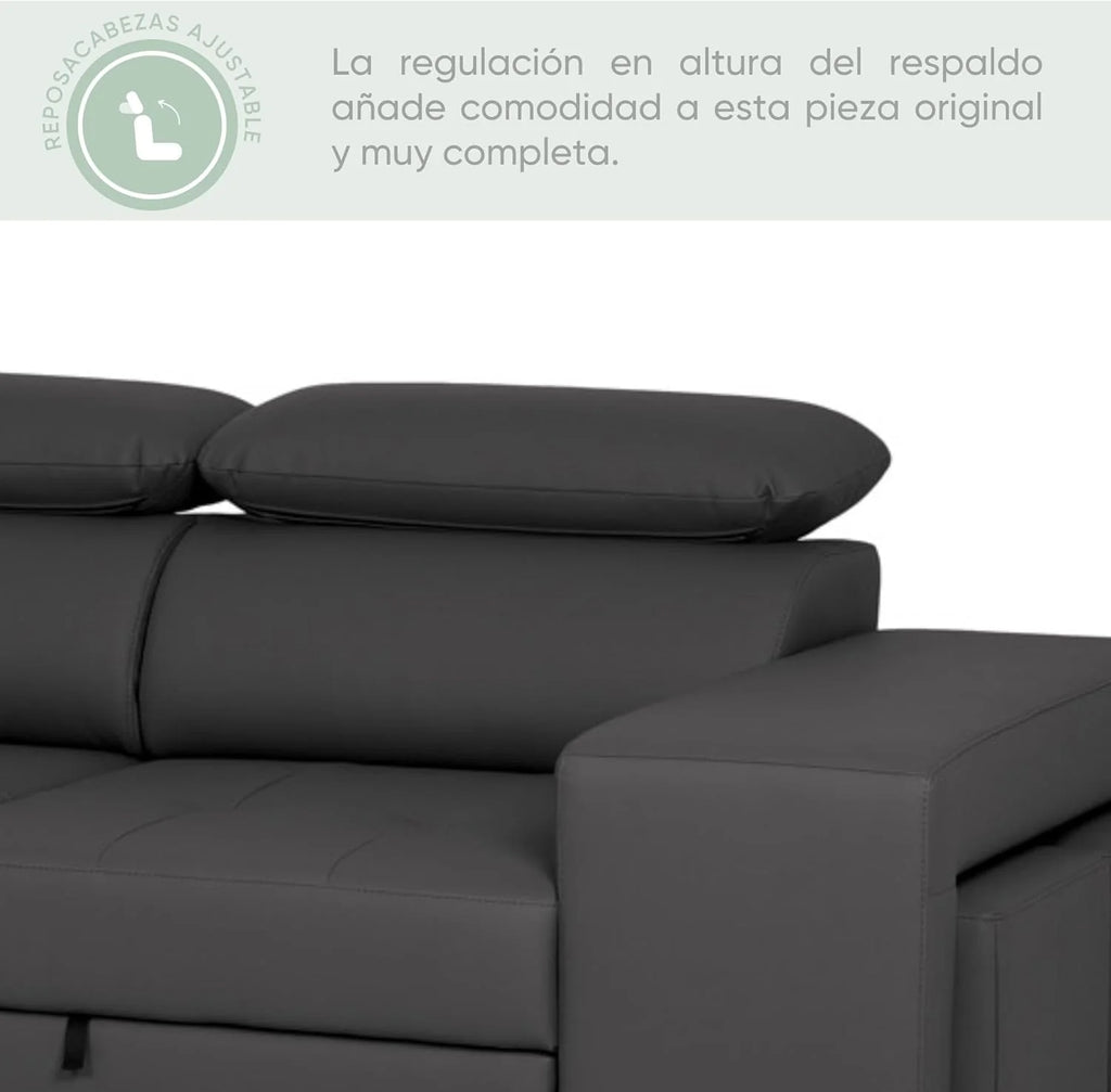 BUDWING John Sofá-Cama de Canto 4 Lugares - Chaise Longue Reversível, Apoios de Cabeça Ajustáveis e 2 Pufes - Estofado em Poliuretano - Estilo Moderno - 263x161x96 cm - Preto