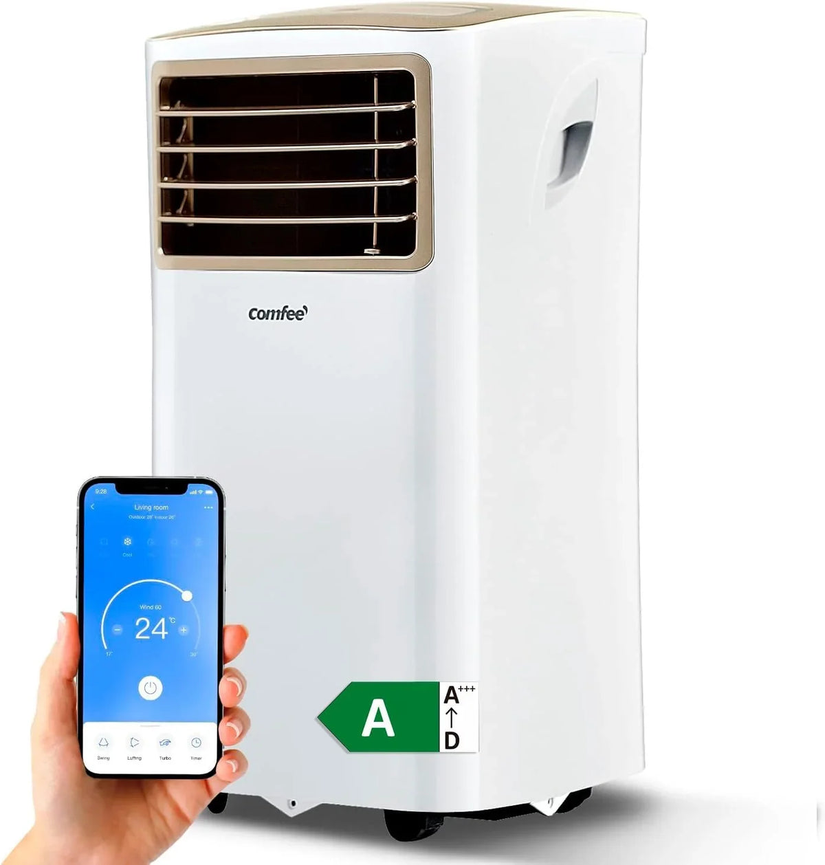 Ar Condicionado Portátil COMFEE Penguin 3 em 1 | 9000 BTU/2250 Frigorias com App + Comando à Distância | Ar Condicionado e Desumidificador | Baixo Consumo | Função Follow Me | Inclui Kit Janela
