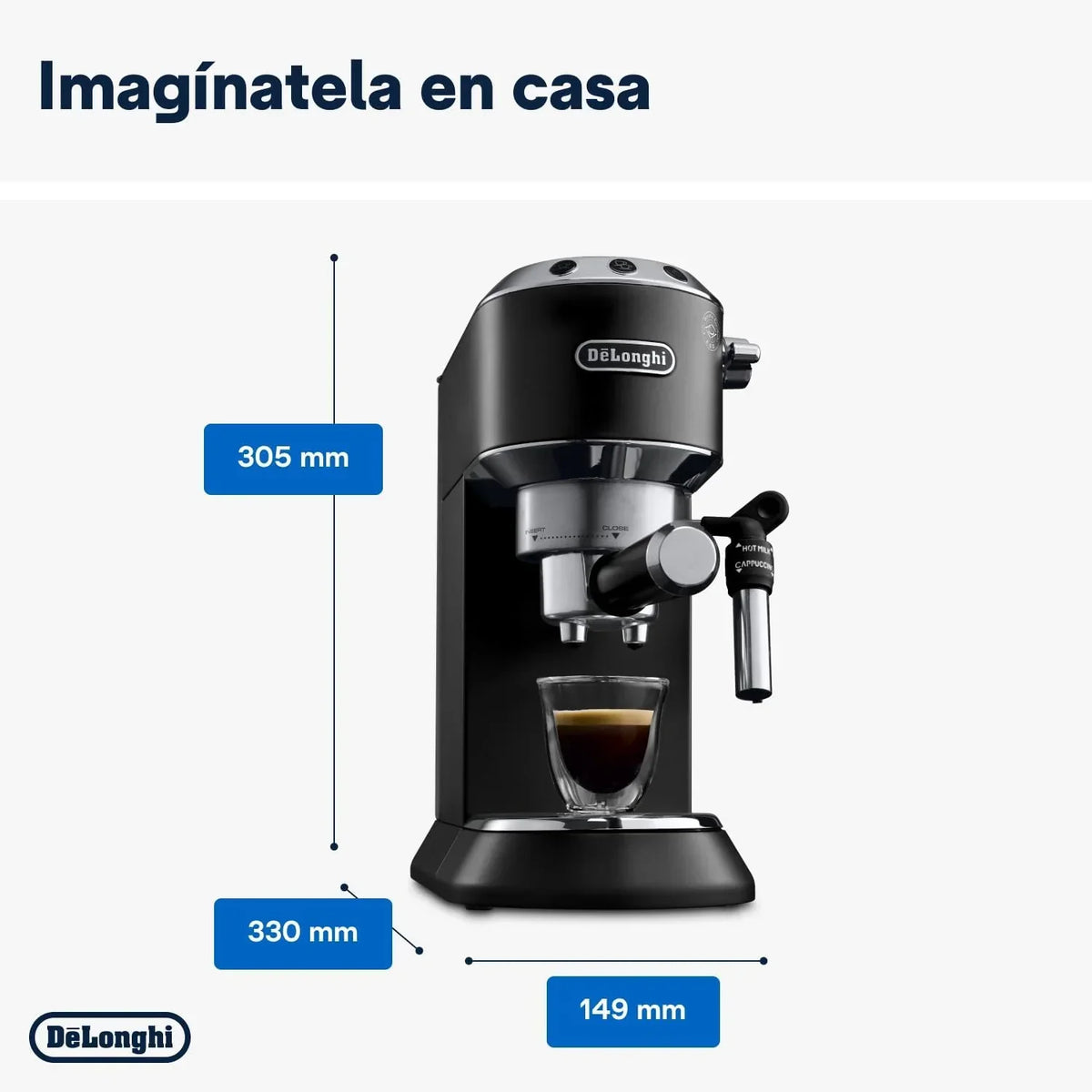 De'Longhi Dedica – Cafeteira de Bomba em Aço Inoxidável para Café Moído ou Saquetas, Espresso e Cappuccino, Reservatório de 1.3 Litros, Sistema Anti-pingo, Modelo EC685.M, Cor Metal