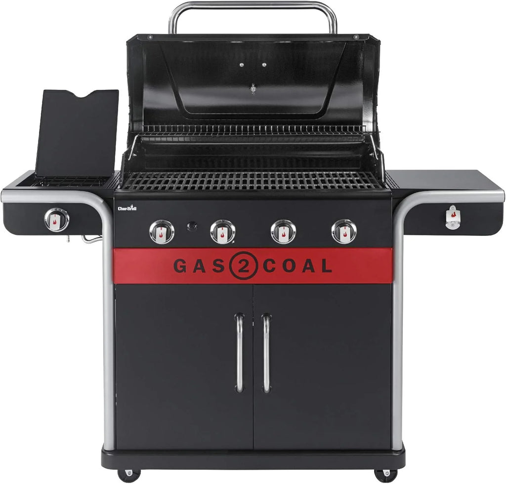 Char-Broil Churrasqueira a Gás Gas2Coal 2.0 440 - Churrasqueira Híbrida de 4 Queimadores com 2 Bandejas de Carvão Patenteadas, 2 Portas Grandes - Ideal para Cozinhar ao Ar Livre, Jardim e Pátio