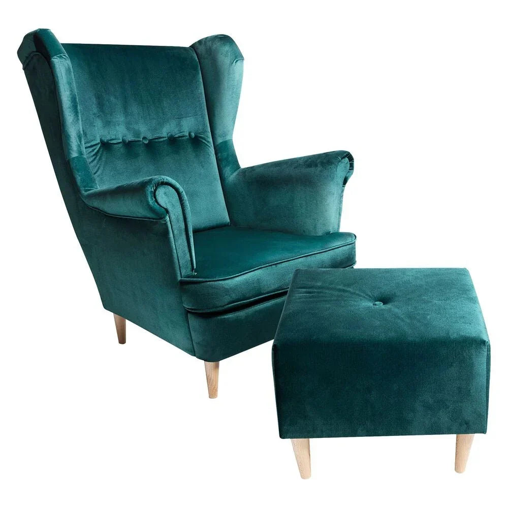 Poltrona de Orelha com Puff Jane, Verde