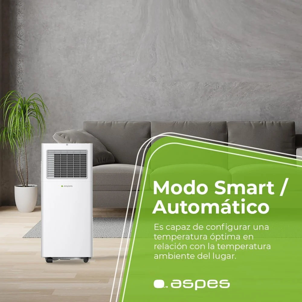 Aspes Aparelho de Ar Condicionado Portátil, 9000 BTU. AAAP900F. Só Frio, Display LED Tátil, Temporizador, Controlo Remoto, Kit de instalação de janela incluído, Classe Energética A