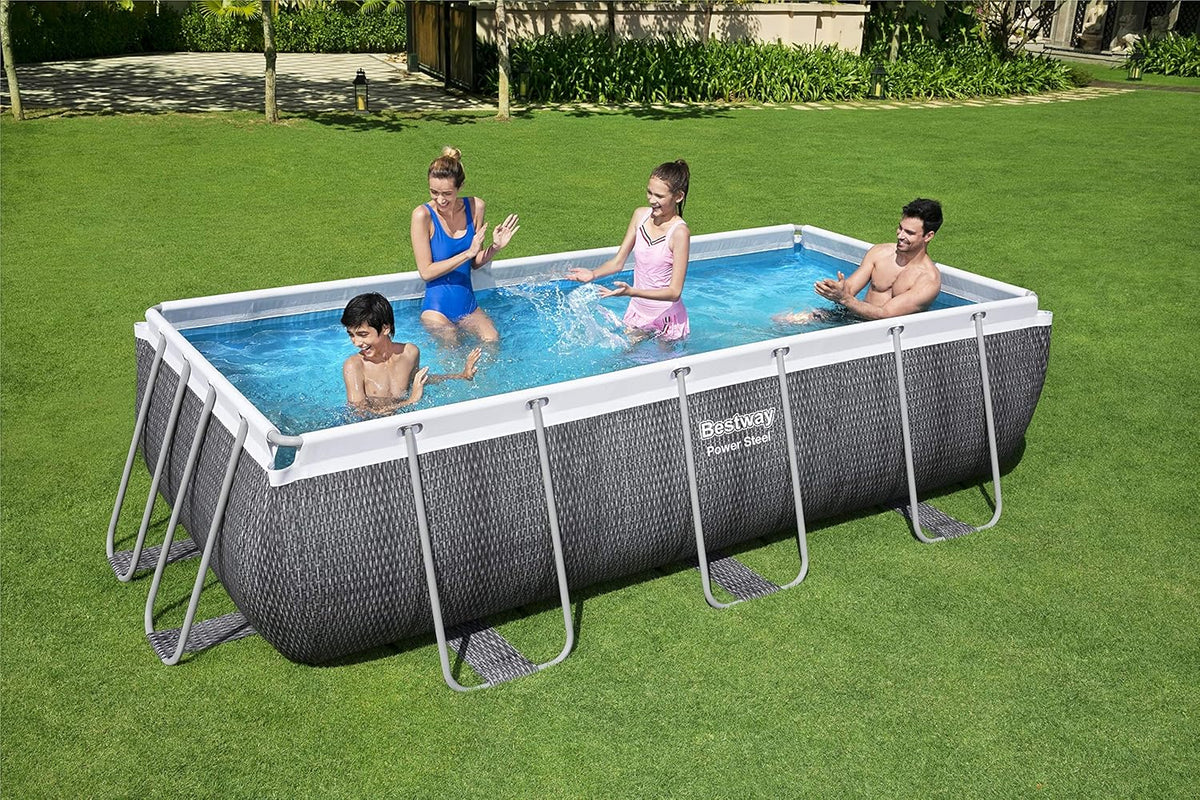Bestway 56721 - Piscina Estrutural Tubular Power Steel Design Rattan 404x201x100 cm com Bomba Filtrante de 2.006 Litros/Hora e Escada