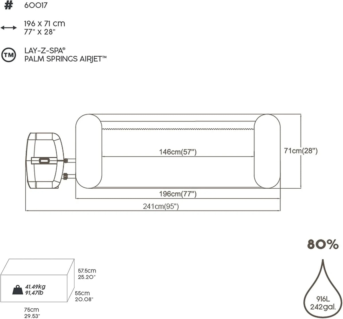Bestway Lay-Z-SPA® 1,96m x 71cm Palm Springs AirJet