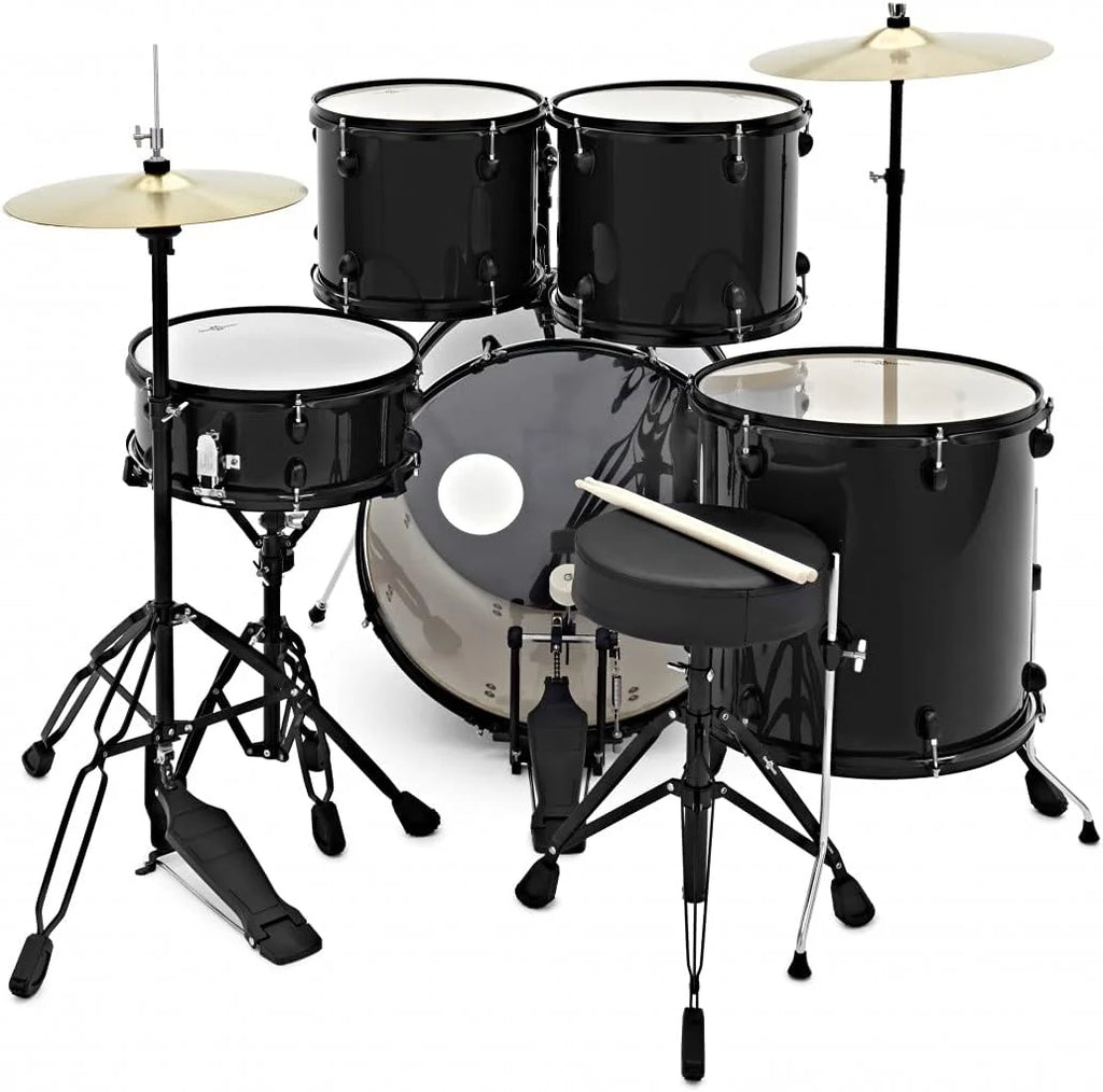 Gear4music BDK-1 Kit de Bateria Compacta Completa para Iniciantes - Bateria Acústica de 5 Peças, Pratos, Pedal de Bumbo, Banco e Baquetas - Preto