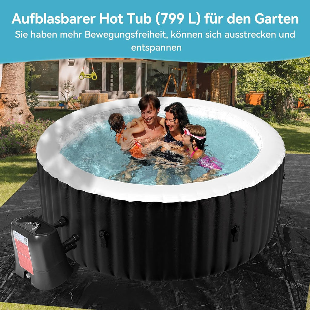 Banhira de Hidromassagem Inflável para 4 Pessoas, 2400 W, Interno/Externo, Piscina de Spa de Inverno, com 120 Jatos de Ar, Proteção Contra Congelamento, 799 Litros, À Prova de Vazamento, Economia de Energia