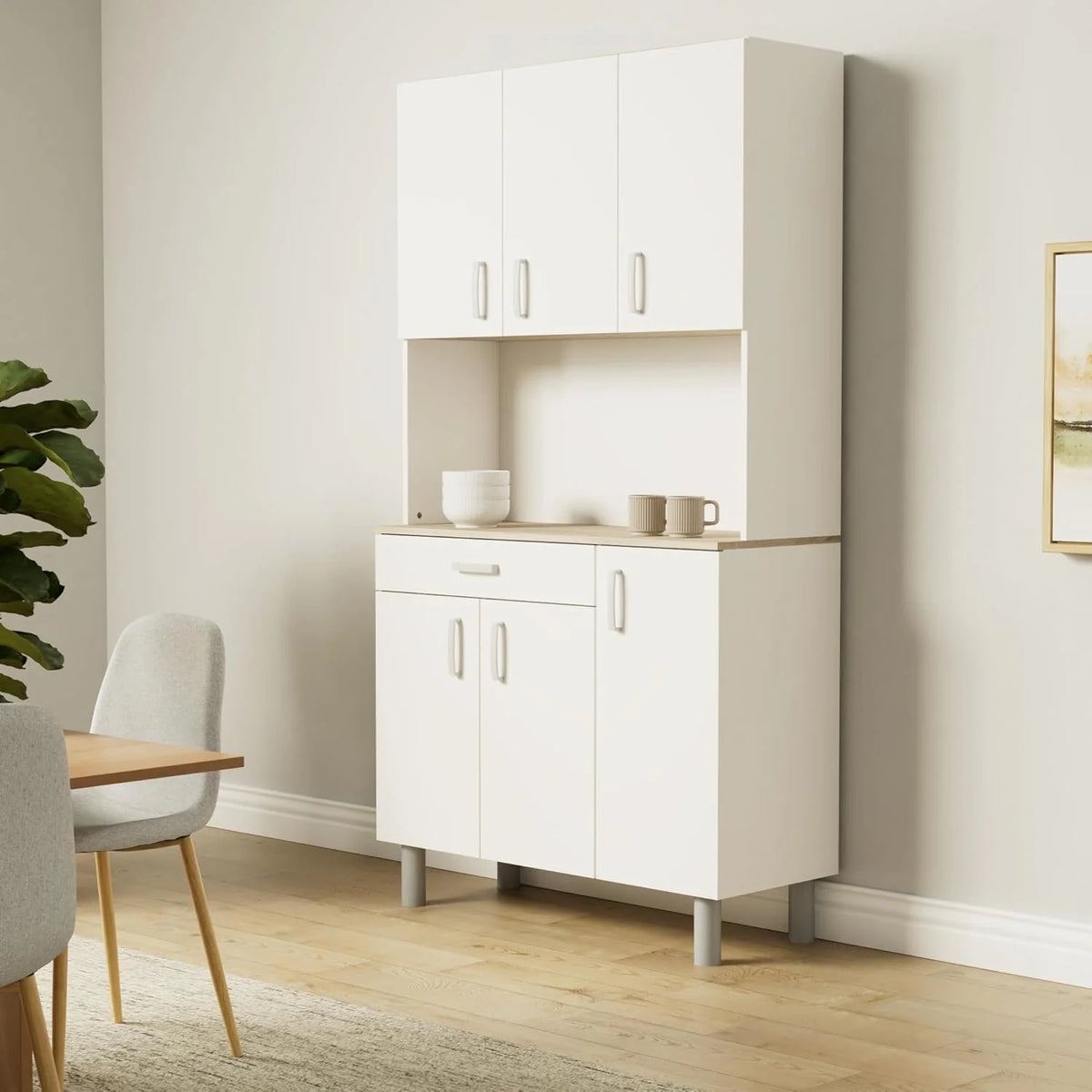 Miroytengo Aparador de Cozinha, Armário de Cozinha, Buffet de Cozinha com 6 Portas Branco e Carvalho Kronberg 101 x 185 cm