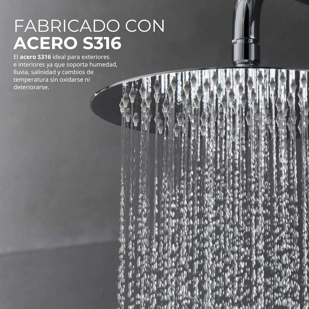 IMEX - Ducha Exterior de Parede em Aço Inoxidável | Ducha de Jardim Embutida para Parede em Aço S.316 | Conjunto de Torneiras com Água Fria e Quente para Piscina com Chuveiro de Mão | Série Moscou