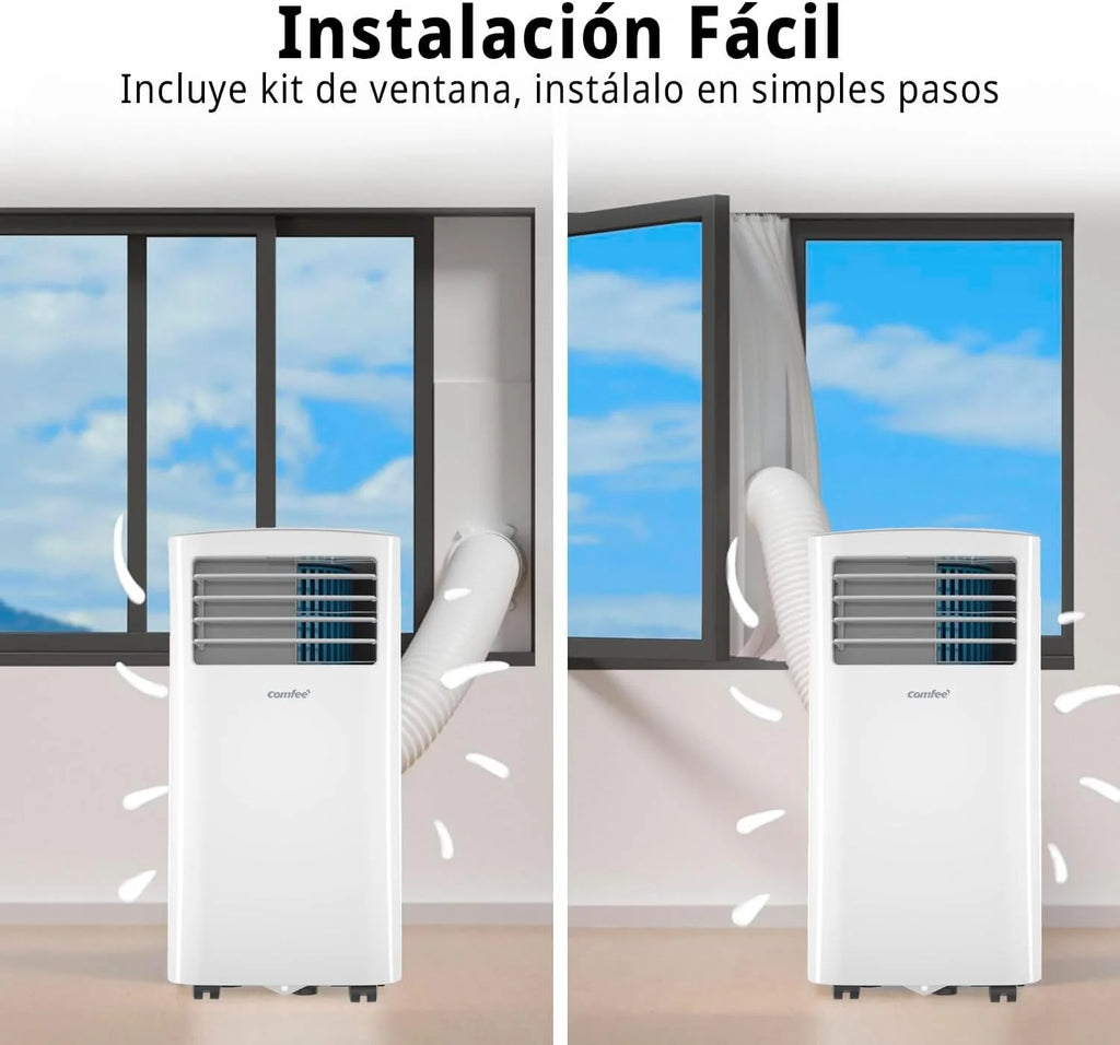 COMFEE Pinguino Ar Condicionado Portátil 8000 BTU / 2000 Frigorias – Climatizador sem unidade exterior – Resfriador Silencioso Baixo Consumo com Kit de Janela | 3x1 Refrigera, Ventila e Desumidifica