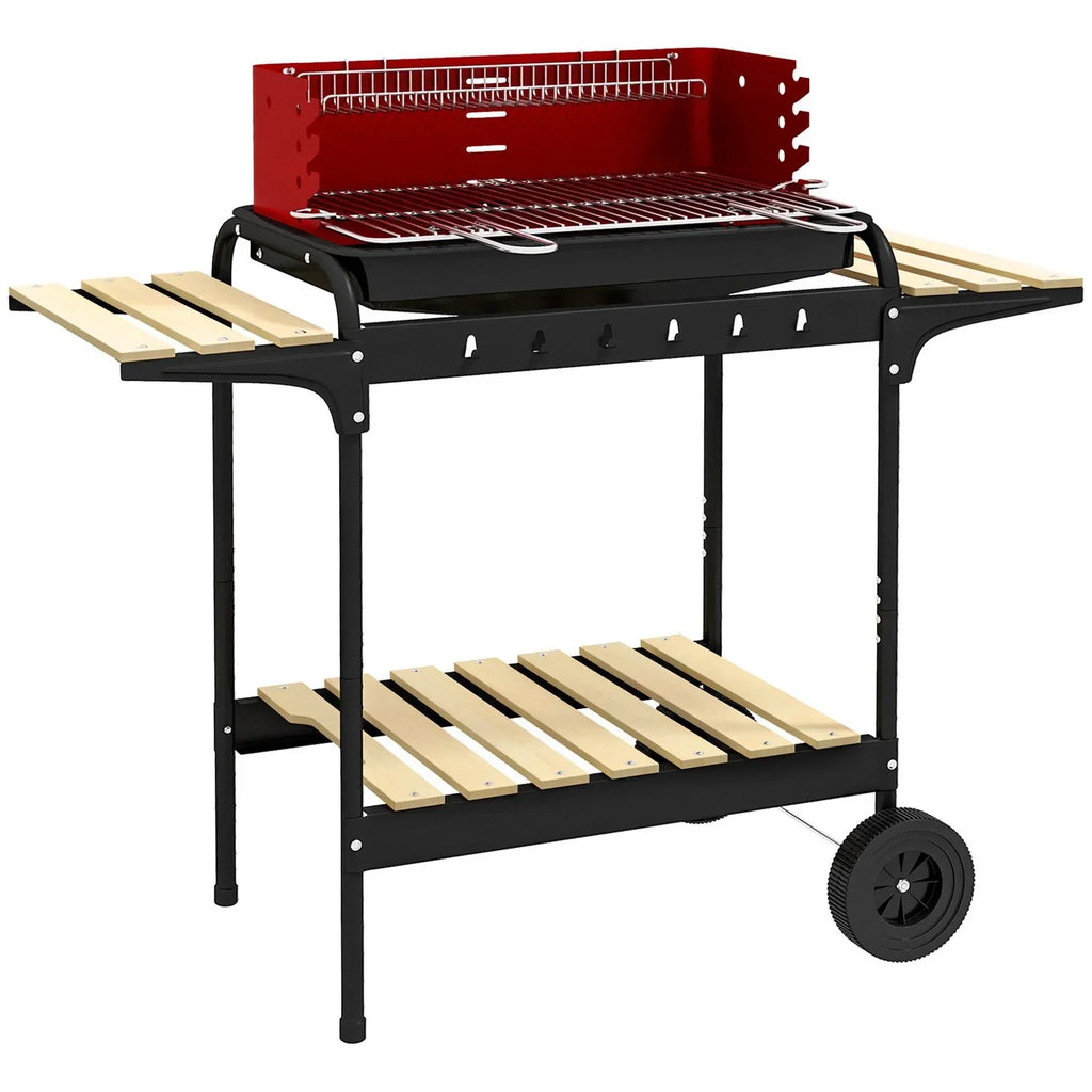 Churrasqueira a Carvão Outsunny de Metal e Pinho, 103x47x95 cm, Vermelho e Preto
