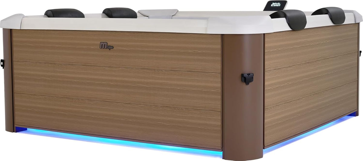 MSPA Banheira de Hidromassagem Oslo Amber – 160 x 160 x 65 cm – Banheira de Hidromassagem Inflável para 6 Pessoas com 120 Jatos de Massagem, 8 Jatos de Hidromassagem, Aquecimento PTC, Luz LED, Desinfecção por Ozono e Tampa