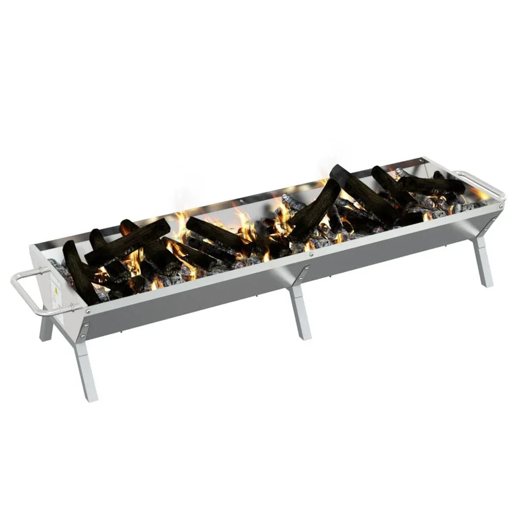 Bandeja de churrasqueira em aço inoxidável prateado 158x42x31 cm Vidaxl