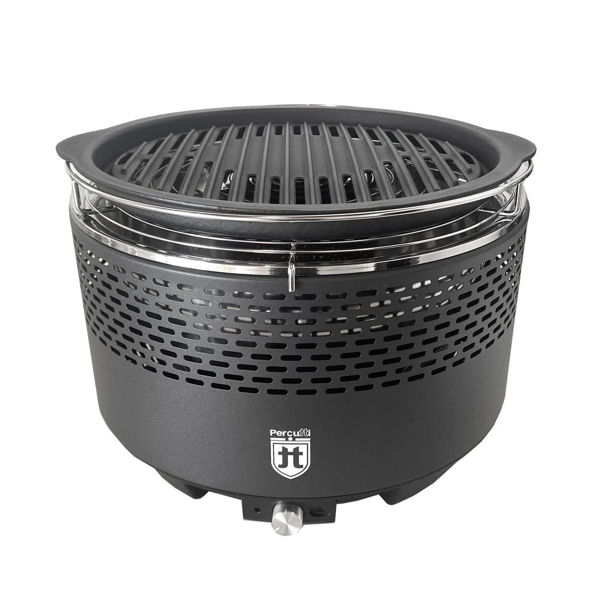 Churrasqueira Portátil Sem Fumaça Percutti | Ventilador USB | Grelhador a Carvão Com Bolsa de Transporte | Cozedura Rápida e Limpa | Ideal Para Varanda, Acampamento, Jardim ou Terraço