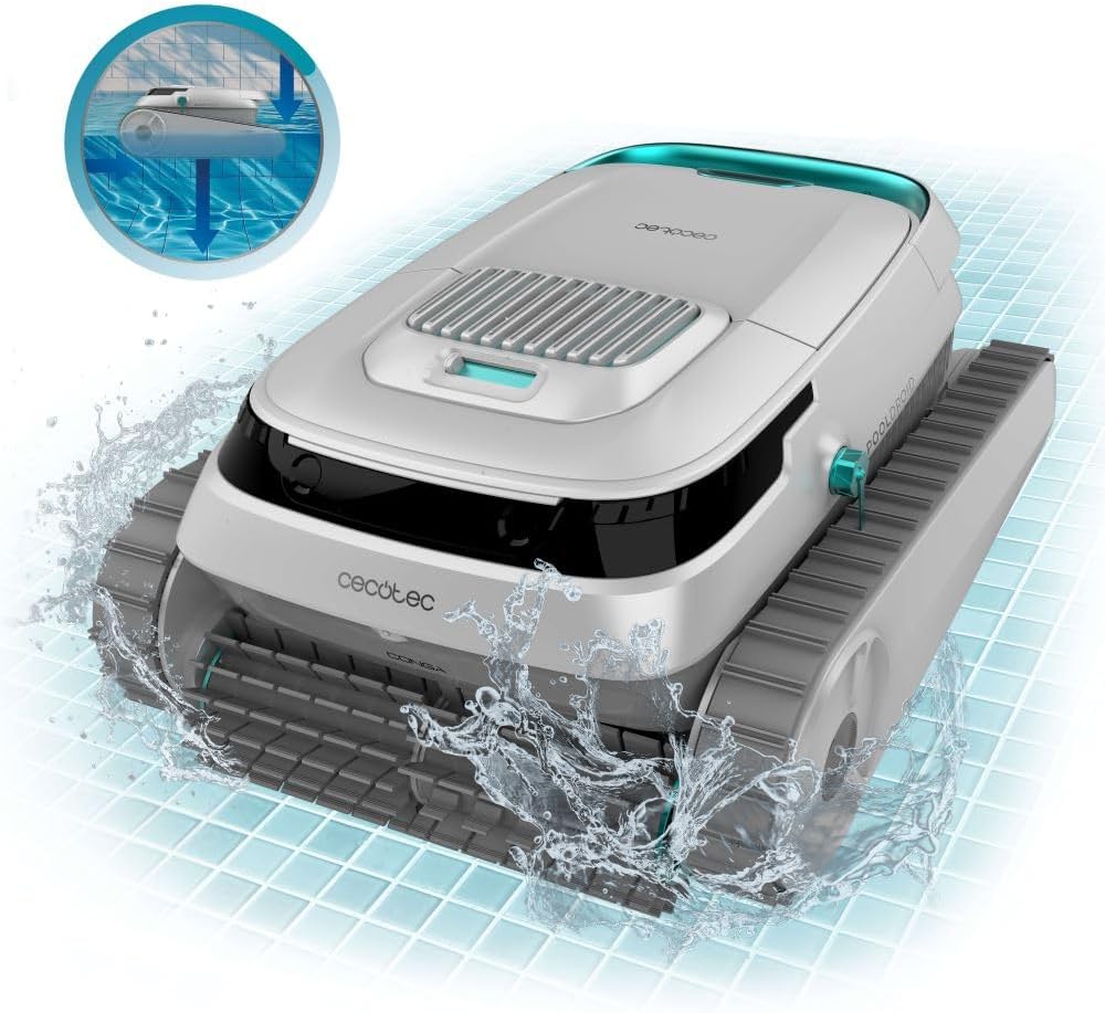 Robô Limpa-piscinas Cecotec para Fundos, Paredes e Linha de Flutuação Conga Pooldroid 5000 TotalClean Pearl. Superfícies de 100m2, Inclinação Máx. 90º, Limpeza Ordenada, Autonomia de 100min, Capacidade de 4L