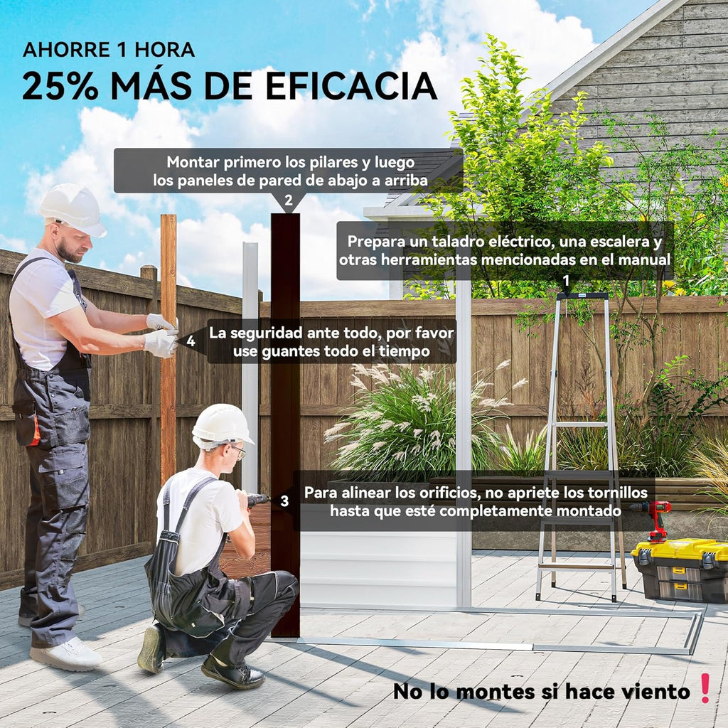 Outsunny Abrigo de Jardim Exterior 3 m² 235,7x152x208,7 cm Abrigo de Jardim Exterior Metálico com 2 Portas Deslizantes e 4 Janelas para Armazenamento de Ferramentas Efeito Madeira Natural e Café