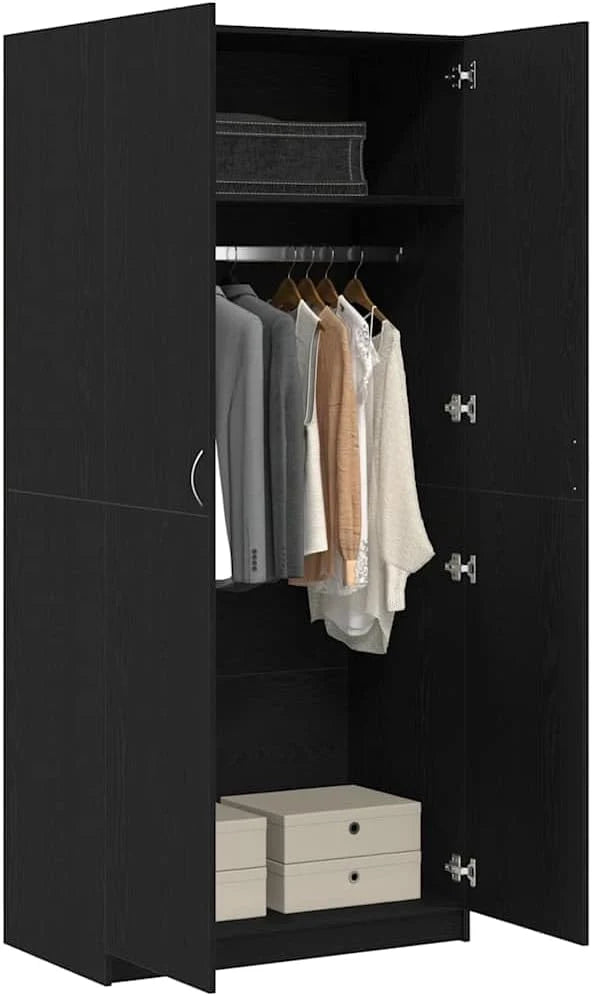 vidaXL Roupeiro Carvalho Preto 90 x 52 x 200 cm contraplacado, Armazenamento Moderno para Sala, Roupeiro Retangular, Organizador eficiente, solução elegante e economizadora de espaço