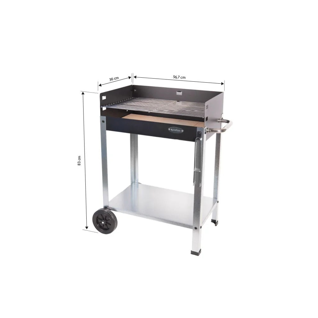 Cofan Churrasqueira a Carvão com Rodas | Grelha Ajustável | Com Tijolo Refratário e Alça Lateral | Fácil Transporte | Grande Superfície para Grelhar | Medidas: 56,7 X 36 X 83 Cm
