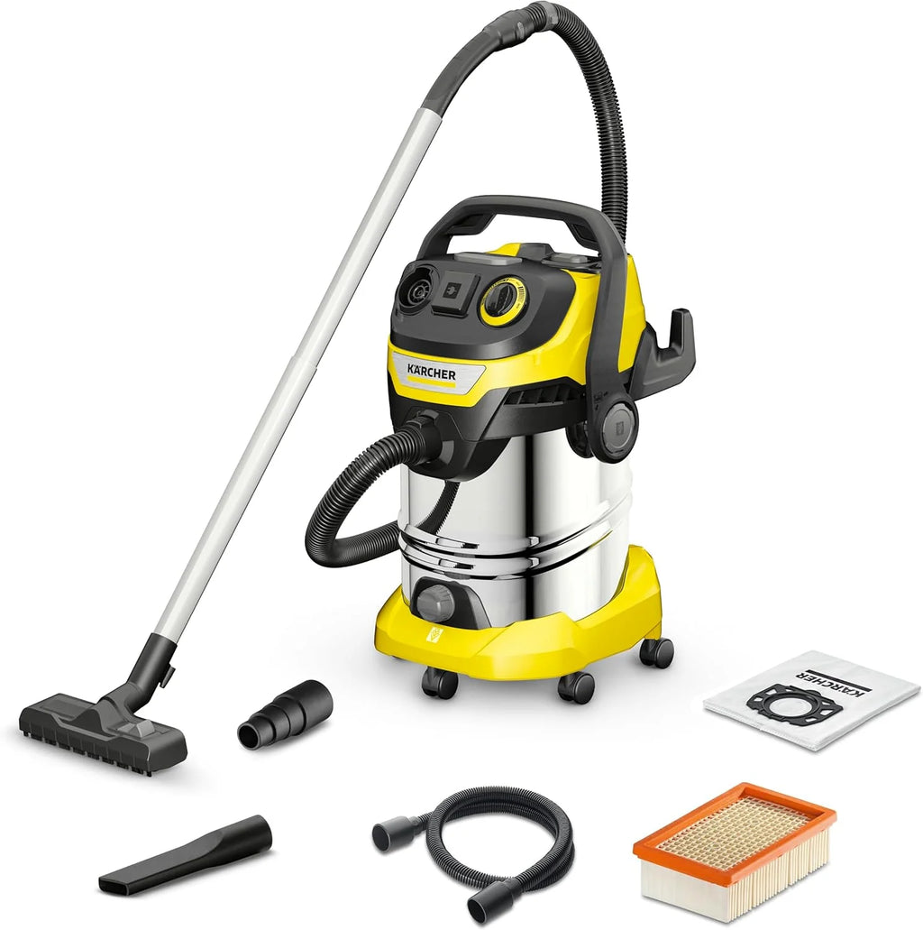 Kärcher, Aspirador de Pó e Líquidos WD 6 P S V-30/6/22/T, Filtro cartucho, 1300 W, Mangueira de aspiração de 2 m e armazenamento de mangueira, Função soprador, Amarelo/Preto, Tanque de 30 l