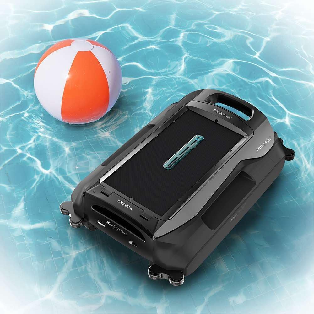 Cecotec Robô Limpador de Piscinas para Superfície e Linha de Flutuação Conga Pooldroid AquaSkater. Carregamento Solar, Autonomia de 16h, Cesto de 4,5L e Filtro de 187,5μm, Navegação com Sensores Ultrassónicos