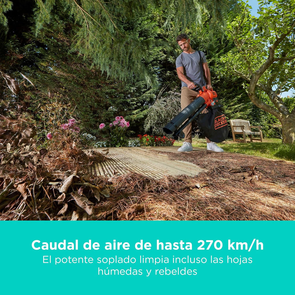 BLACK+DECKER Soprador, Aspirador e Triturador de Folhas sem Fio de 36V, com Saco Coletor de 45L e Bateria de Lítio de 2.5Ah, BCBLV3625L1-QW