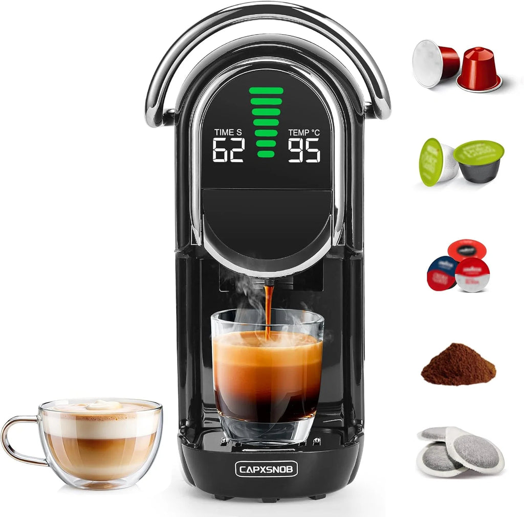 Máquina de Café Multicápsula 5 em 1 Mini Magician1, para Nespresso, Dolce Gusto, Lavazza A Modo Mio, Saquetas ESE 44mm e Café Moído, Bomba Italiana de 20 Bares, 1450W, Display LED, para Casa e Escritório